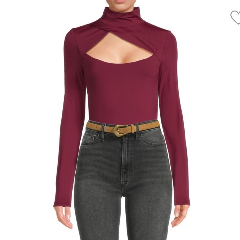 Rachel Parcell Burgundy Cut-Out Bodysuit NWT